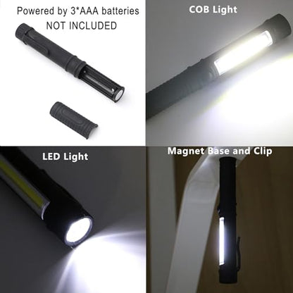 3Pcs LED Magnetic Worklight,Bulk Portable COB Inspection Lamp Trouble Light for Mechanic,BBQ,Car,Camping,Emergency (Black,Batteries NOT Included) - color: Black