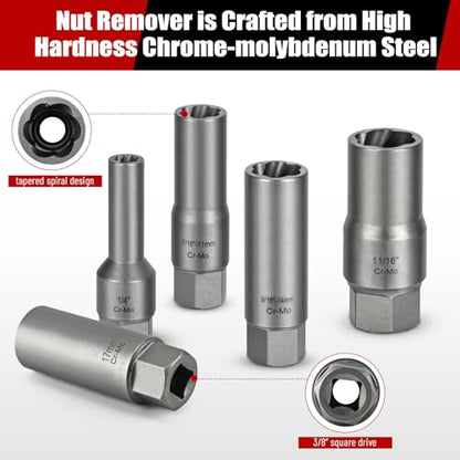 16pcs Bolt Extractor Kit, Stripped Bolt Extractor Set, Deep Long Easy Out Set, Lug Nut Remover Socket Tool for Studs, Damaged, Frozen, Rusted, Rounded-Off Bolts, Nuts - size: 16PCS