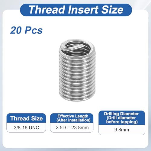 PATIKIL Wire Thread Inserts 3/8-16 UNC 2.5D 23.8mm, 20Pcs 304 Stainless Steel Helical Coiled Wire Screw Threaded Sleeve Sheath for Mechanical Equipment Automotive Repairs - size: 3/8-16 UNC, 23.8mm