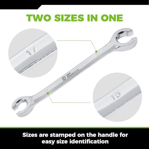 Der Erwachte 4-Piece Flare Nut Wrench Set, Offset End Spanner, Metric | 8 9 10 12 13 14 15 17mm, CR-V Steel Storage Pouch Repair and Remove Nuts on Fuel Tube Hose Transmission Line - size: 4PC Metric
