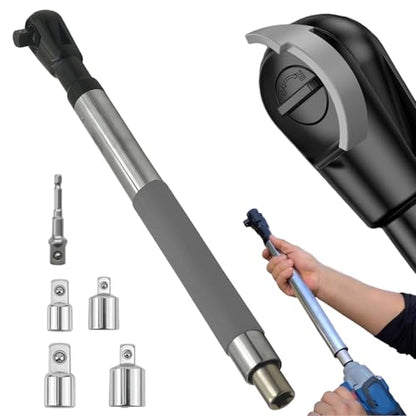 Wrench Extender, Offset Extension Wrench, Offset Extension Wrench Impact, Electric Ratchet Wrench,Chain Drive Wrench Extender with 4 Socket and 1/2‘’ Electric Drill Adapters for Labor-Saving(1Kits) - color: 1pack Silver