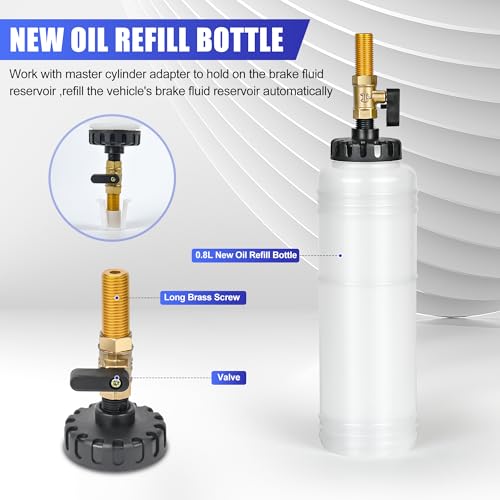1L Capacity Pneumatic Brake Fluid Bleeder Extractor Tool Vacuum Brake Bleeder Kit Change Set with Adapters, Plugs and Hose | Apply to Car, Truck, Motorcycle, 90-120PSI