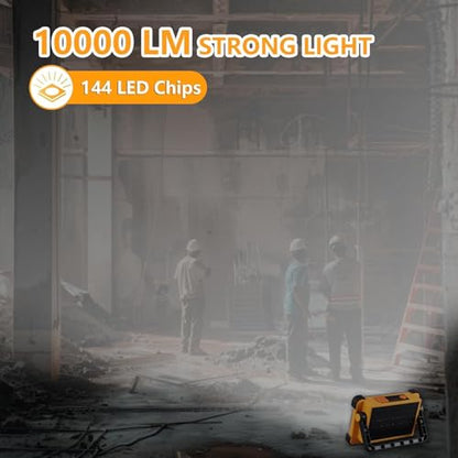 2 Pack 120W Solar Rechargeable Work Light, 144 LED 10000LM Portable Flood Light with Stand, IP66 Waterproof 4 Modes LED Job Site Lighting Flashlights for Mechanic Camping Fishing Car Repair - style: Yellow 2 Pack