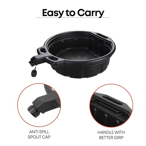 Groz 2 Gallon Oil Drain Pan with Anti-Spill Cap, HDPE Chemical-Resistant Construction, Large Spout for Easy Pouring, Stackable Design (41965) - size: 2 Gallon