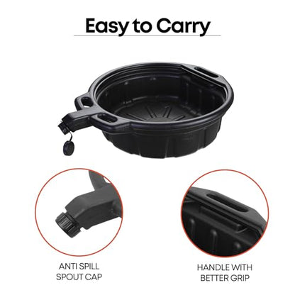 Groz 2 Gallon Oil Drain Pan with Anti-Spill Cap, HDPE Chemical-Resistant Construction, Large Spout for Easy Pouring, Stackable Design (41965) - size: 2 Gallon