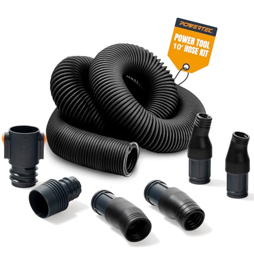 POWERTEC Power Tool Hose Kit with 10’ Vacuum Hose, 4 Quick Change Adapters & Threaded Coupler – Dust Collector Hose Kit for Connecting Table Saw, Power Tools to Shop Vacuums and Dust Collection System - size: 10 Ft. Hose Kit