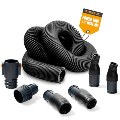 POWERTEC Power Tool Hose Kit with 10’ Vacuum Hose, 4 Quick Change Adapters & Threaded Coupler – Dust Collector Hose Kit for Connecting Table Saw, Power Tools to Shop Vacuums and Dust Collection System - size: 10 Ft. Hose Kit