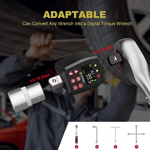 ANPUDS 1/2" Digital Torque Adapter, 5-99.5Ft-lb/6.75-135Nm, ±1% Accuracy | Digital Torque Gauge, 10 Presets & 500 Data Memory, Buzzer & LED Indicator, 3/8" & 1/4" Adapters, for Motorcycle, Car - size: 5-99.5 Ft-lb/6.75-135 Nm