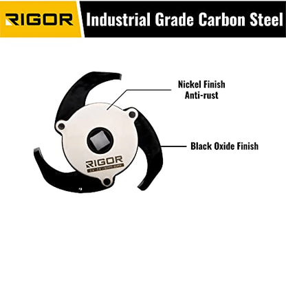 RIGOR 23026 Adjustable Oil Filter Wrench, 3-Jaw Adjustable Magnetic Oil Filter Wrench, 3/8" Drive, 2.4" to 3.6" Range, Include 1/2" F to 3/8" M Drive Adapter