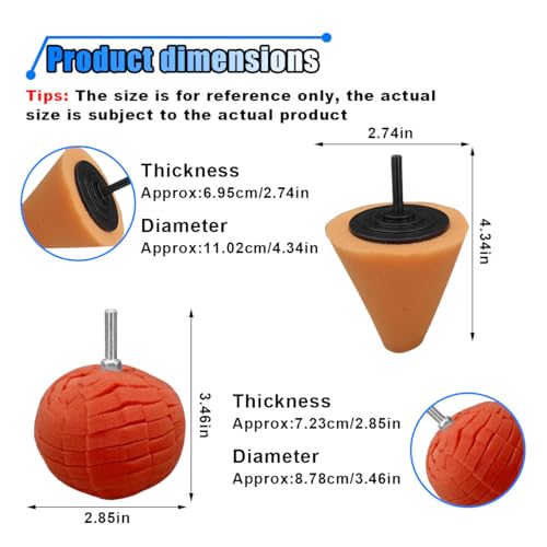 6PCS Car Buffing Polishing Pads for Drill Attachment- Auto Cone Metal Polish Foam Sponge Buffing Polishing Balls for Wheel Hub Cleaning- Car Buffer Polisher Kit for Auto Wheel Care & Detail Cleaning