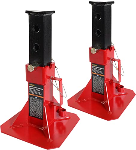 TCE ATZ220005U Torin Heavy Duty Car Jack Stand with Lock, 22 Ton (44,000 lb) Capacity, Red, 1 Pair - style: Wide Base