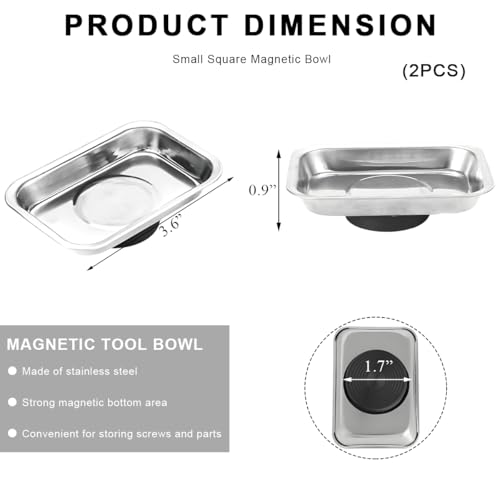 2 PCS Magnetic Parts Tray Set, Stainless Steel 3.6"×2.5" Square Magnetic Tool Tray for Mechanic's, Thickened Magnet Parts Tray for Screws, Bolts, Nuts, Washers, Pins - color: 3.6"×2.5" Square
