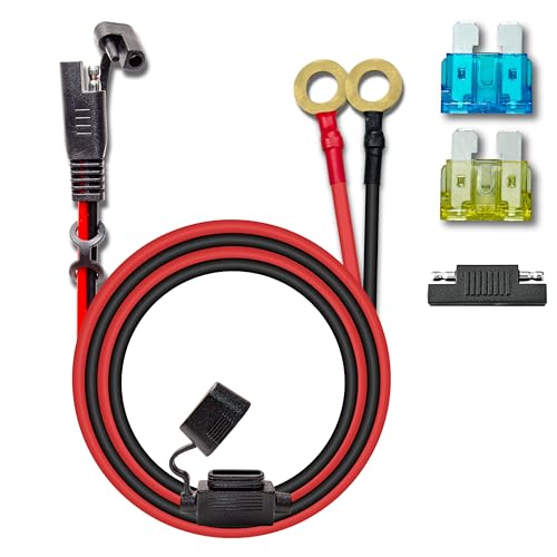 BFXM 10AWG 3.3FT Charger Cable, SAE to O Ring Terminal Quick Disconnect Harness, 2 Pin SAE Connectors Extension Cables Cord with 15& 20A Fuse and 1 Reverse Plug for Car, Motorcycle, Solar Panel - color: 10awg3.3ft*1