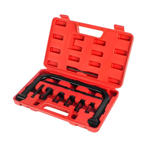 Valve Spring Compressor C Clamp Service Kit, Valve Spring Clamp with Collet Pusher Adapters Extension Rods, Auto Compression C-Clamp Kit for Motorcycle ATV Car Small Engines