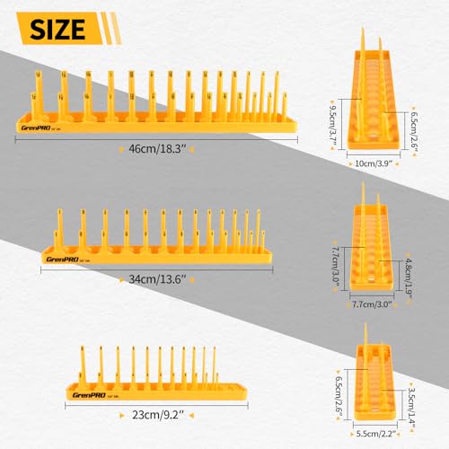 GRENPRO 7PCS Socket Organizer Tray Set with Mini Folding Tray, Yellow & Black Magnetic Socket Holder for 1/4", 3/8", 1/2" Drive Metric and SAE Sockets - style: 7-Piece Socket Holder