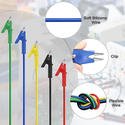 Sumnacon 5 Pack Alligator Clips Test Leads with Insulators Clips,Dual Ended Alligator Clips Electrical Wires with Jack Copper Clamps,Flexible Alligator to Alligator Clip for Electrical Testing - size: 3.3Ft/1M