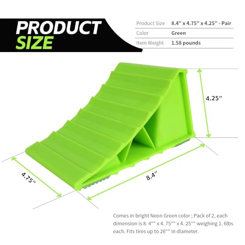 MaxxHaul High Visibility Polypropylene Wheel Chocks 8.4" x 4.75" x 4.25" Non-Slip Base Lightweight Durable Tire Chocks for Cars Trailers and Small RVs Neon Green (50230), 2 Count (Pack of 12) - size: 8.4" x 4.75" x 4.25" - Pair (Pack of 12)