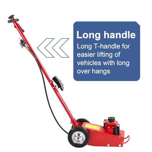 22 Ton Air Hydraulic Floor Jack Quick Lift Air Axle Bottle Jack | Heavy Duty Steel Service Repair Lifting Tool for Trucks with 4 Extension Saddle Set and Wheels 44,000lbs Capacity - color: Red