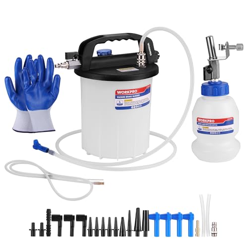 WORKPRO 3L Vacuum Brake Bleeder Kit, Pneumatic Brake Bleeder for One Person | 1L Brake Fluid Refill Bottle, 22 Adapters, Air Coupler & Gloves, Brake Bleeding Tool for Various Vehicles, Motorcycles