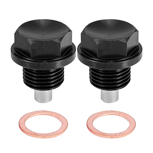 X AUTOHAUX M16x1.5 Oil Drain Plug Magnetic Sump Drain Nut Oil Drain Bolt | 2 Set , Aluminum Alloy , with 2 Washer for Car Motorcycle Black - size: M16x1.5