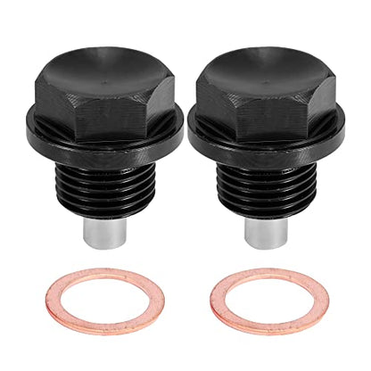 X AUTOHAUX M16x1.5 Oil Drain Plug Magnetic Sump Drain Nut Oil Drain Bolt | 2 Set , Aluminum Alloy , with 2 Washer for Car Motorcycle Black - size: M16x1.5