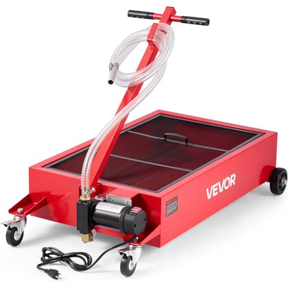 VEVOR Low Profile Oil Drain Pan, 17 Gal Capacity, Rolling Oil Drain Pan with 110V High-Flow Electric Pump, 7.2 ft Hose & T Folding Handle, Leak-Proof & Corrosion-Resistant, Fit for Trucks, ATVs, Red - size: 39.76 x 23.62 x 26.77 in