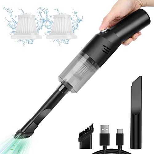 Auloea Portable Mini Car Vacuum Cleaner, High Power Cordless(400g) Handheld Rechargeable Vacuum Cleaner for Desk V06 - color: Black
