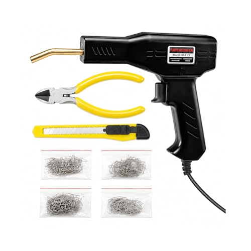 Car Plastic Welder, Vehicle Plastic Bumper Crack Repair Welder Gun Kit, 200PCS 4 Types 110V Portable Automotive Hot Welding Staplers with Carry Case, Universal for SUV RV Truck (Black) - color: Black