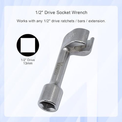1/2" Dr Injection Line Socket Wrench Set, 6pc 12pt Diesel Fuel Line Socket Set, L-Type Injection Line Socket with 12 14 16 17 18 19mm Wrenches, Fuel Line Dismantling Removal Tool