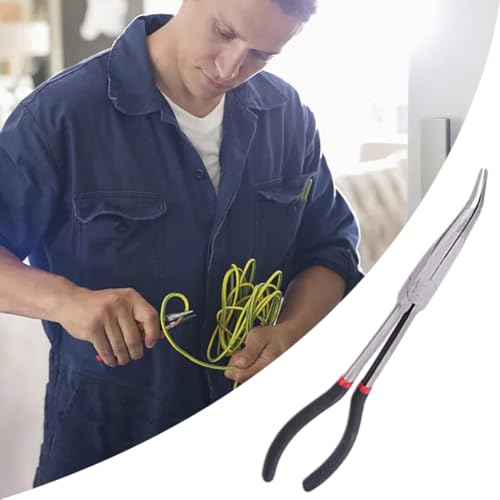 11 Inch Long Reach Pliers, Heavy Duty Long Reach Needlenose Pliers Work with Delicate or Difficult-to-Reach Pieces Non-Slip Grips Ideal for Mechanics, Technicians(SIZE:Straight) - size: Straight