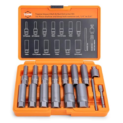 16 PCS Impact Bolt & Nut Remover Set, Deep Bolt Extractor Set | Extraction Socket Set for Removing Spark Plug, Damaged Rounded-Off Bolts, Nuts, Studs, Threaded Tubes
