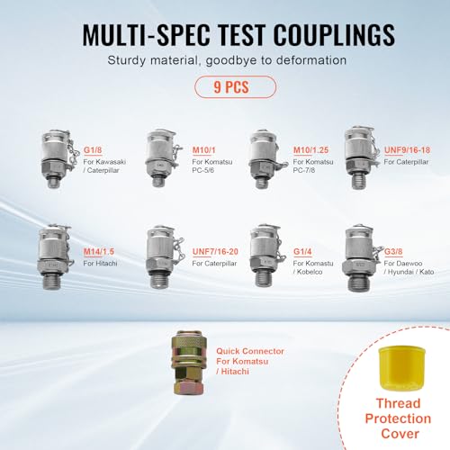 Hydraulic Pressure Test Kit, 250/400/600bar, 3 Gauges 9 Test Couplings 3 Test Hoses, Excavator Hydraulic Test Gauge Set with Portable Carrying Case for Excavator Tractors Construction Machinery | Excavator Hydraulic Test Gauge Set with Portable Carrying C