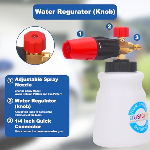 DUSICHIN Foam Cannon Short Pressure Washer Gun 1/4 Inch Quick Connector,5 Pressure Washer Nozzle Tips Car Wash Foam Gun 3/8'' Swivel Quick Connector,M22-14mm M22-15mm Fitting,Not Use with Garden Hose
