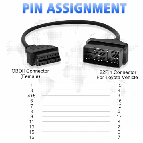OBD2 Adapter Cable for Toyota Vehicles 22Pin OBD2 16Pin to OBD1 22Pin OBDII Car Diagnostic Connector Compatible with OBD II Diagnostic Scanner (22Pin for Toyota)