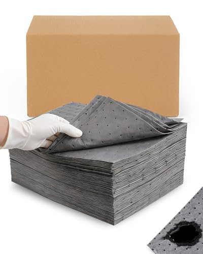15"x19.7" Oil Absorbent Pads 100 Pack | Heavy & Fast Absorb | Reusable & Trimmable Lightweight Pads that Absorb Oil, Water, Coolant & Solvents for Workshops, Garages & Kitchen Drains - size: 15x19.7 Inch