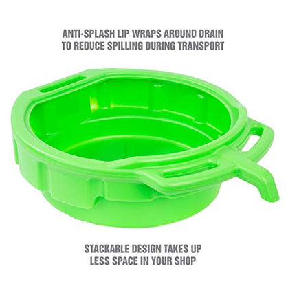 OEMTOOLS 4 Gallon Oil Drain Pan Heavy Duty Polyethylene with Pour Spout | Oil Pan No-Splash Lip, 3 Ergonomic Handles, Stackable Design, Angled Pour Spout - color: Green
