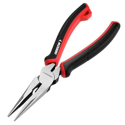 ARROW Needle Nose Pliers, 8-inch Long Nose Cutting Pliers with Wire Cutter, Comfortable TPR Handle, High Carbon Steel, High Leverage Diagonal Design - size: 8 Inch