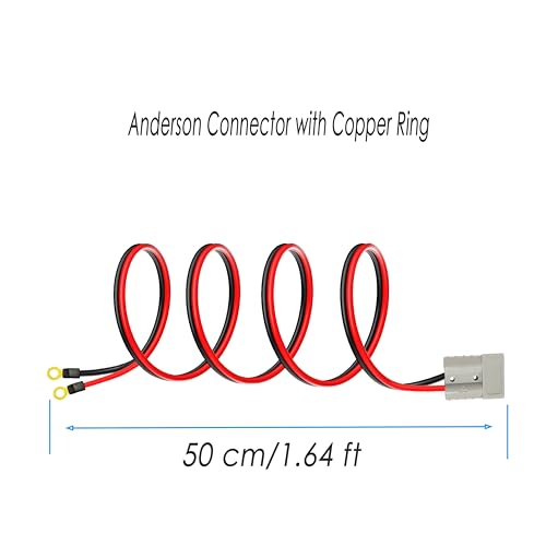 Anderson Connect Plug Cable with Copper Ring, 50A Battery Quick Connector Jumper Cable with 10AWG 50cm Cable Towing Winch Quick Connect Cable,for Straddling Auto,Forklift trucks.(1 50A Anderson) - size: Anderson connector with copper ring