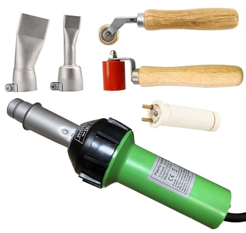 Hot Air Plastic Welder Welding Gun Plastic Repair Welder Kit, 2 Flat Welding Nozzles, 40mm Silicone Seam Roller and Brass Seam Roller - style: Flat Nozzles Welder Set