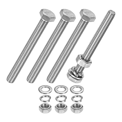 M METERXITY 4-Pack Hex Head Screw Bolt with Nuts Flat & Lock Washers M6x55mm Stainless Steel Bolts and Nuts Kit Fully Threaded Metric Bolt Assortment for Equipment/Machinery - size: M6 x 55mm