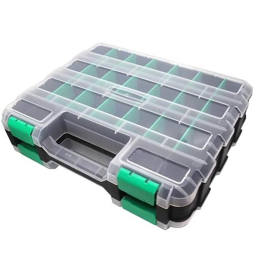 Double Side Tool Box Organizer, Hardware Storage Box, Portable Small Parts Organizer with Removable Plastic Dividers for Screws, Nuts, Nails, Bolts, Green - color: Green