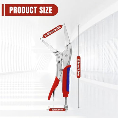 9 Inch Needle Nose Vice Grip Locking Pliers with CR-V Jaws | Long nose locking grip with quick release lever, adjustable screw and non-slip TPR handle for automotive and electronics