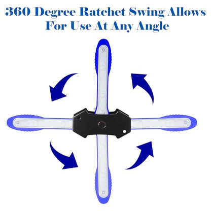 Brake Caliper Press Tool Kit, Ratcheting Piston Spreader with 2 Steel Plates, Practical Caliper Piston Compressor Tool for Repairing Disc Brakes Includes Hangers/Measuring Tools (Blue)