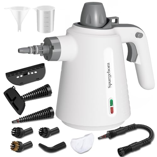 Spurgehom Handheld Steam Cleaner, Portable Steamer with 11 PCS Accessory & Safety Lock, Large Capacity Steam for Cleaning, Multipurpose Steam Cleaner for Home, Car, Window - color: Off-White