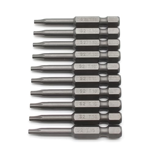 TEMO 10 pc T10 Torx Star Head Screwdriver Bit Set, S2 Steel 6 Point T-10 Reduced Round Shaft Screwdriver Insert Bits Hex Shank - size: T10 Round