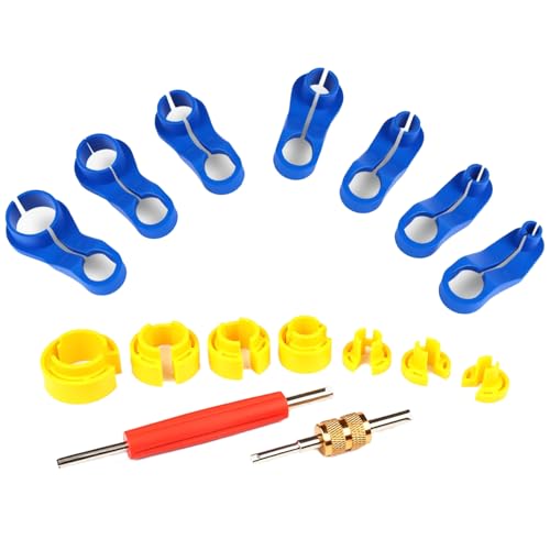 16Pcs Fuel Line Disconnect Tool, AC Fuel Filter Removal with Valve Core Remover Sets, 1/4 5/16 3/8 1/2 5/8 3/4 7/8 Inch Transmission Oil Cooler Rai Release Kit