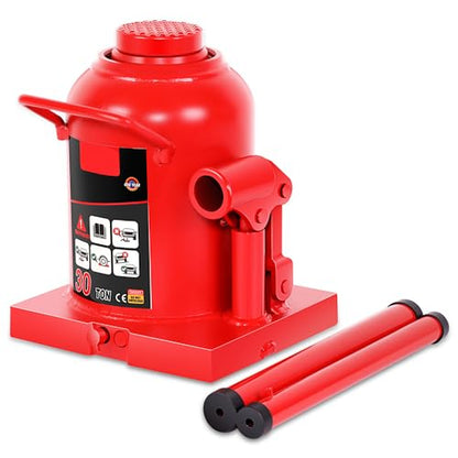 Auto Dynasty 30 Ton Hydraulic Bottle Jack, Automotive Welded Bottle Jack for Car, Pickup Truck, RV, Auto Repair, 9" to 16" Lifting Range (Red) - color: Red, size: 30 Ton