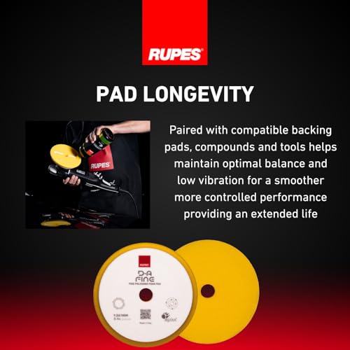 RUPES 9.DA180M Pack of 12 Yellow D-A Fine Finishing Foam Pads 180mm | Ideal for Paint Correction | Moderate to Fine Defect Removal | Compatible with 6" Backing Plate - size: Fine 180mm, style: Pack of 12