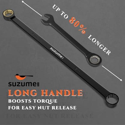 SUZUME 10-Piece Extra Long Ratcheting Wrench Set Metric 8–22mm 72 teeth Cr-V Steel Double Box End For Tight Engine Bays Suspension Work Automotive Repairs with EVA Foam Organizer and Rolling Pouch - size: 10-Piece