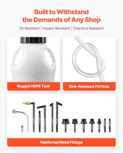 VEVOR Transmission Fluid Pump, 8 L Pneumatic Oil Fluid Extractor, ATF Refill Dispenser Transfer Pump with 15 ATF Adapters, Oil Extractor Dispenser with HDPE Tank for Cars, Boats, Lawn Mowers